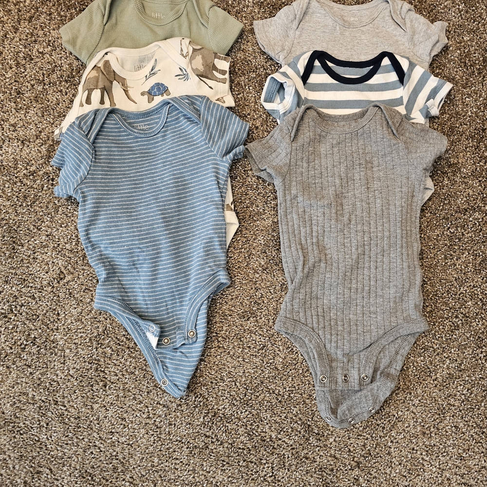 Assorted Baby Bodysuits Set - Blue, Gray, Green